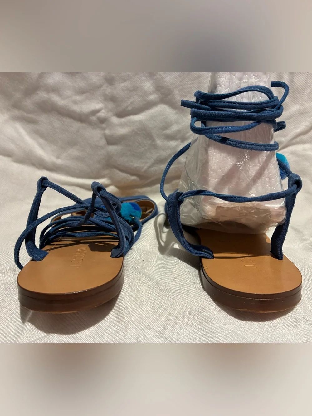 J. Crew Blue Lace-Up Suede Flat Sandals, Made in Italy, sz US 5